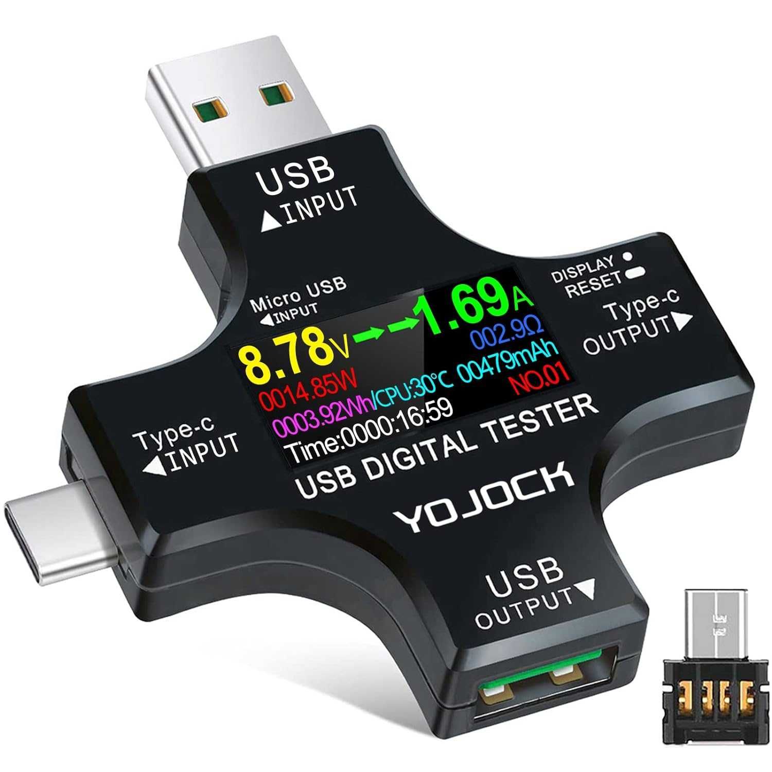 YOJOCK/ USB C Tester/ USB Power Meter 2 in 1/ Digital Multimeter