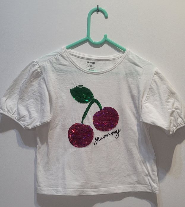 Koszulka tshirt cekiny wisienki 128