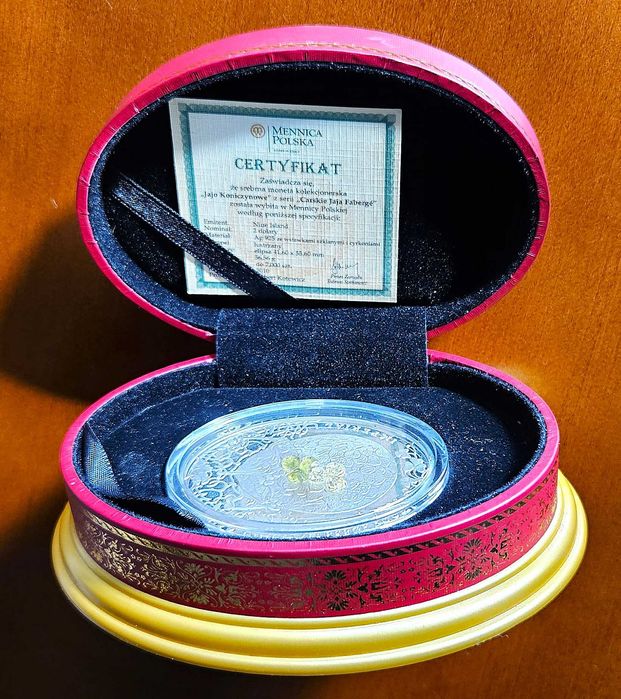 Jajo Faberge koniczynowe eleganckie etui certyfikat