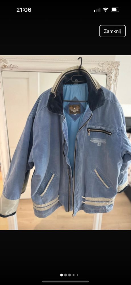 Kurtka włoska meska wodoodporna pilotka jeansowa vintage r. XL