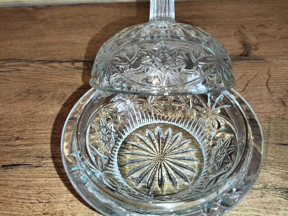 ORYGINALNA PIĘKNA ZABYTKOWA kryształowa cukiernica ozdobna-PRL lata 70