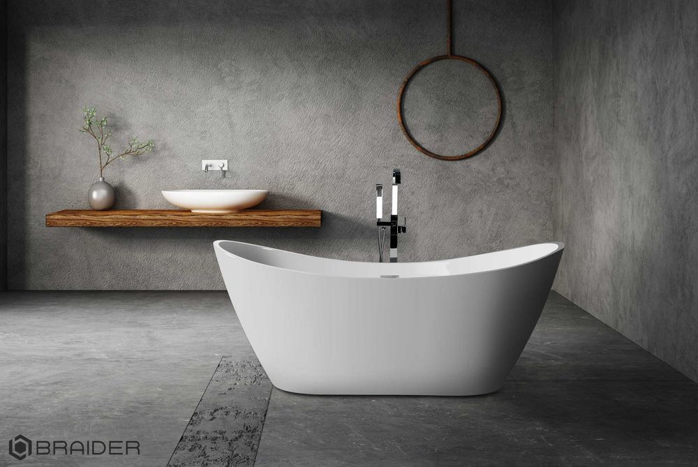 BRAIDER Akrylowa Wanna Wolnostojąca SALANEA 170 x 72 cm Biała Przelew