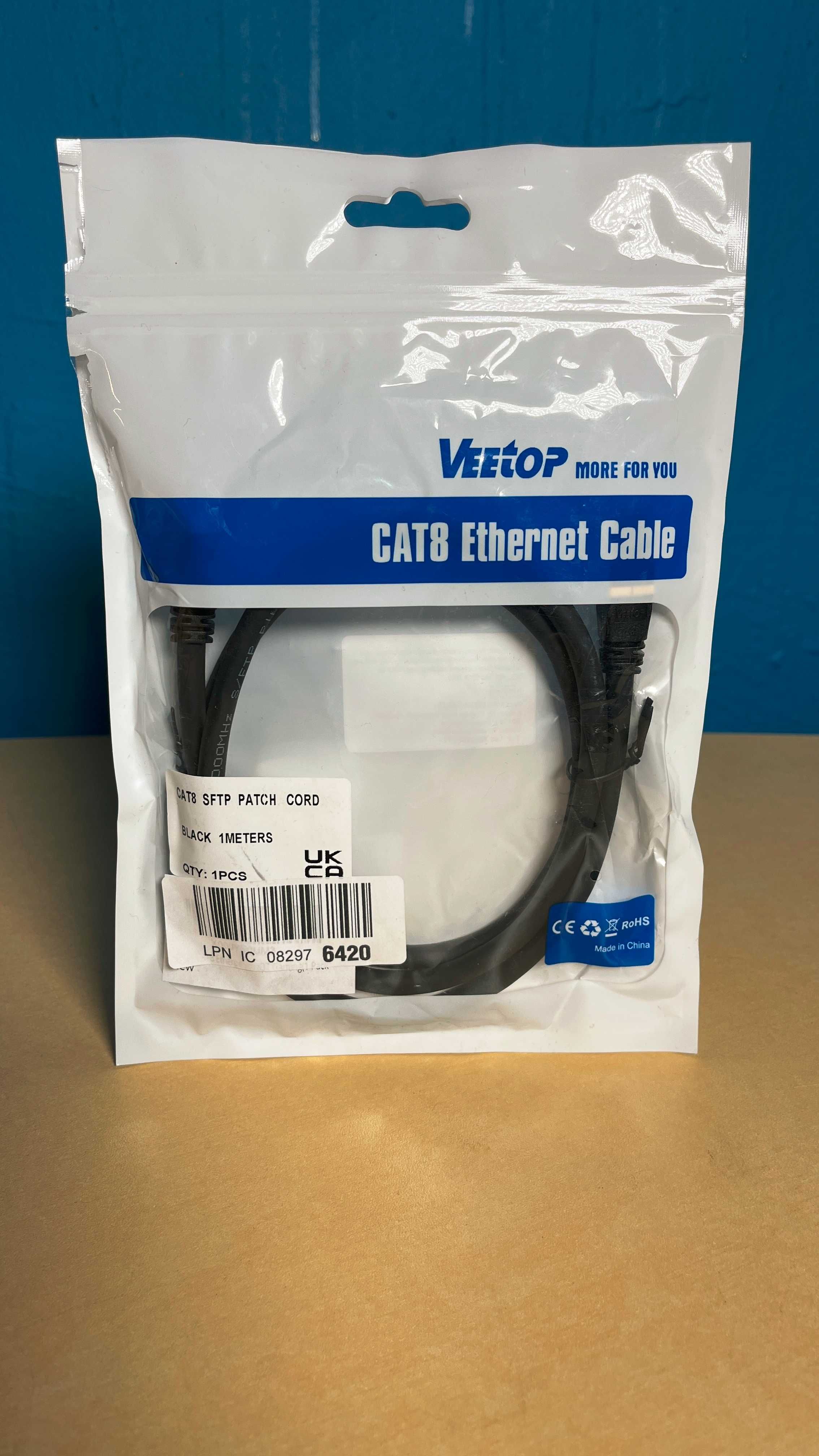 Kabel sieciowy czarny 1m Cat8 S/FTP (S-STP)