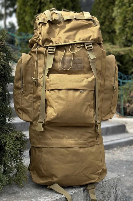 Великий тактичний рюкзак з алюмінієвим каркасом на 80-85л Койот
