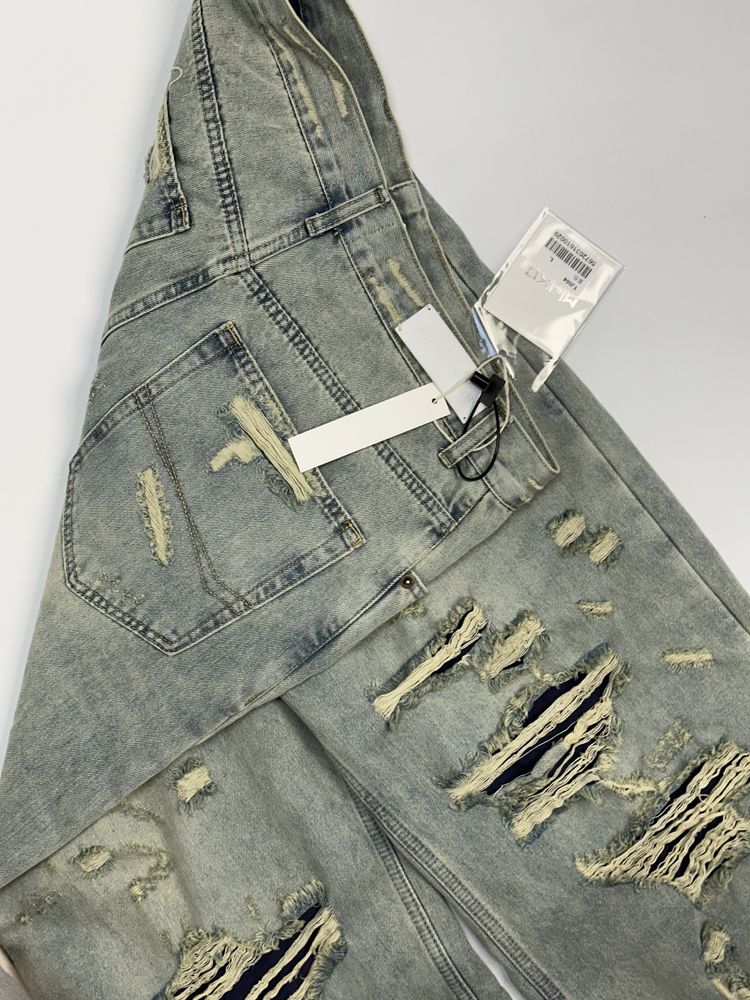 Distressed baggy y2k archive opium custom джинсы голубые синие джинси