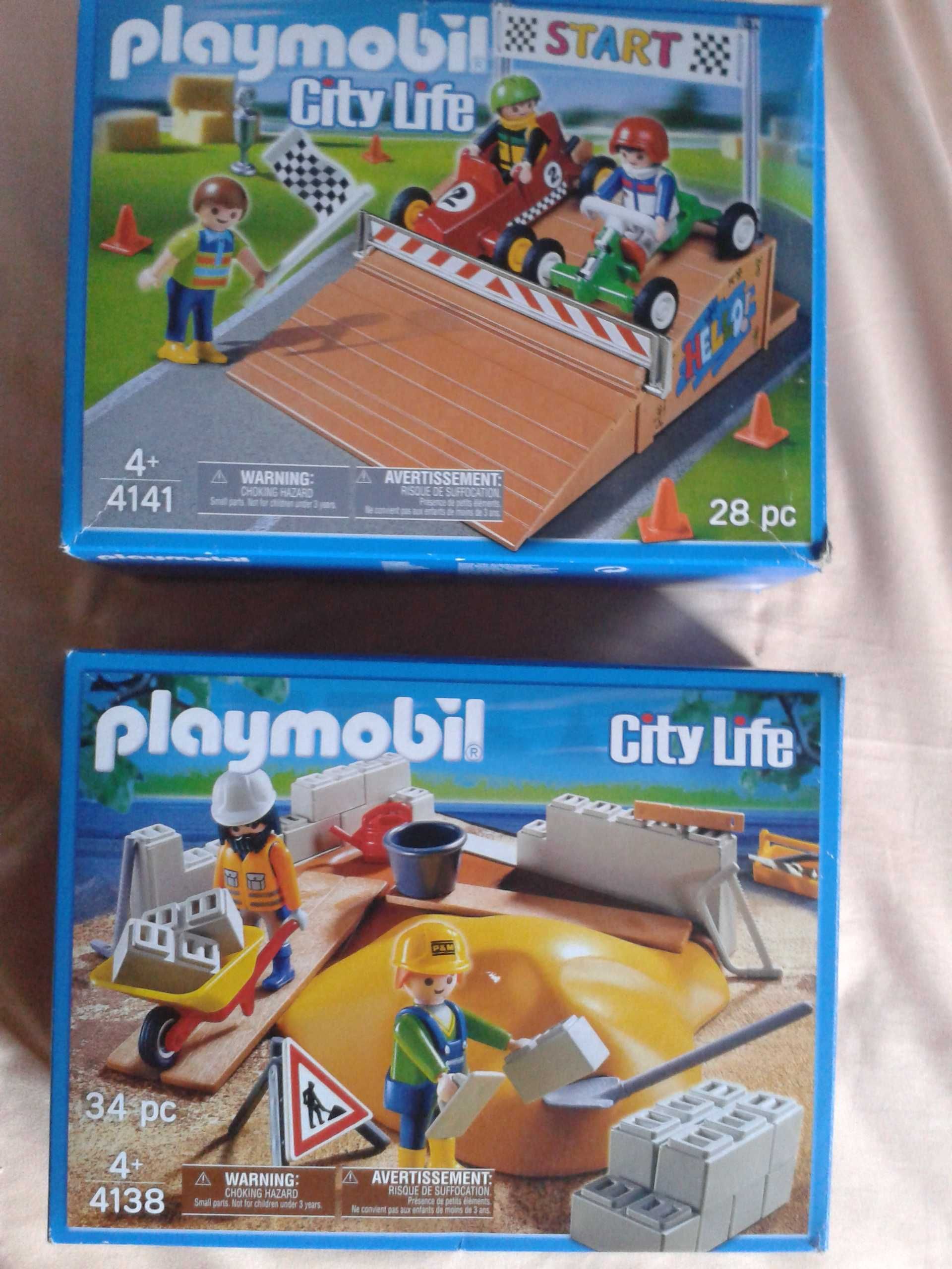 Dwa zestawy Playmobil tor wyścigowy i auta oraz plac budowy