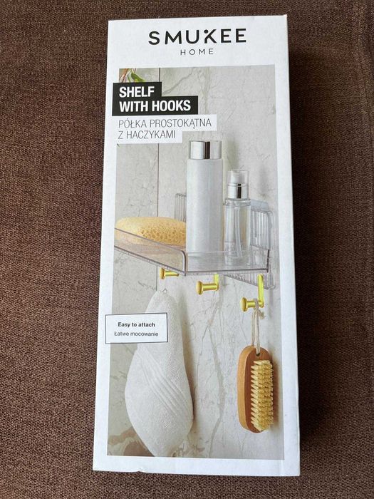 smukee półka wisząca łazienkowa z haczykami przeźroczysta
