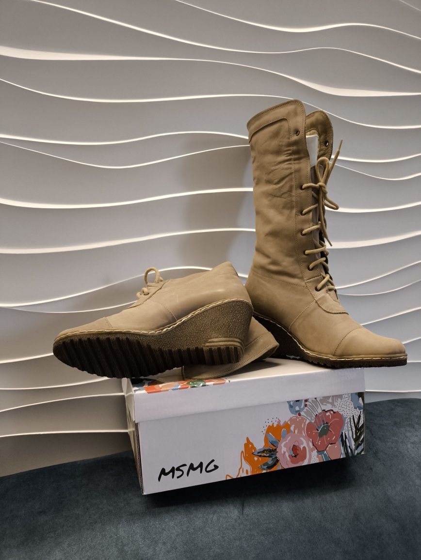 Botki z naturalnej skóry cappuccino 36r