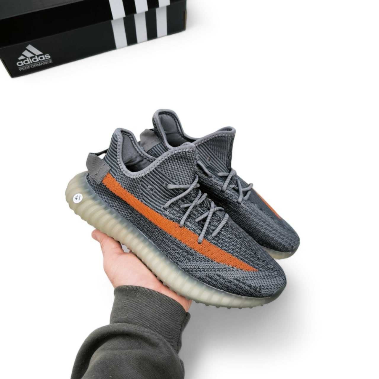 Чоловічі кросівки Adidas YEEZY BOOST 350 V2 темно-сірі з помаранчевим