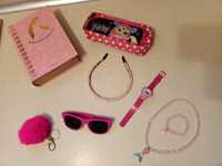 Zestaw różowy okulary zegarek biżuteria piórnik breloczek dziewczynka