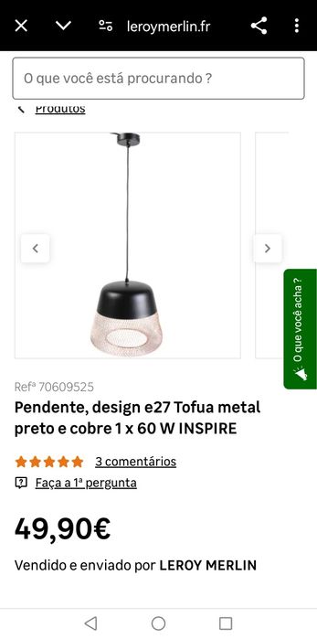 Candeeiro suspenso cor preto e cobre