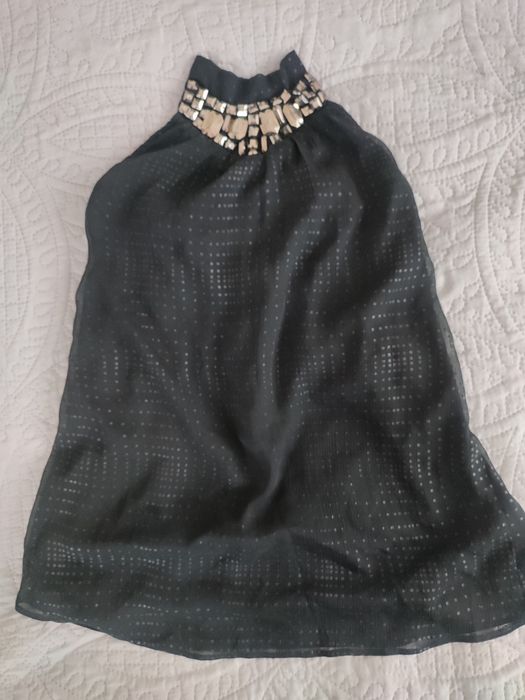 Czarna zwiewna bluzeczka ,odkryte plecy ,na Sylwester,Świeta rozm S