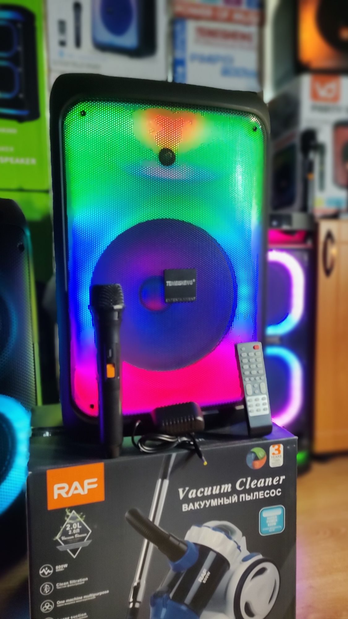 Блютуз акустика Караоке Temeisheng-12 USB/FM/Пульт ДУ/микрофон/
