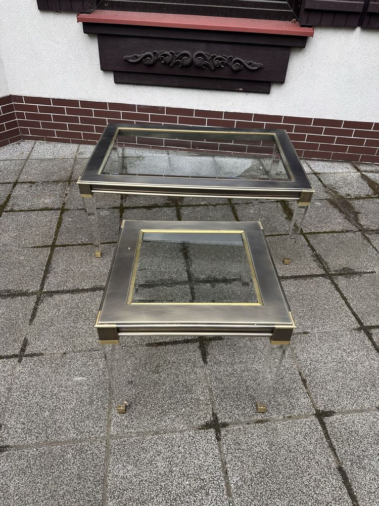 Belgochrom zestaw stolikow kawowych akryl, szklo. Postmodernizm