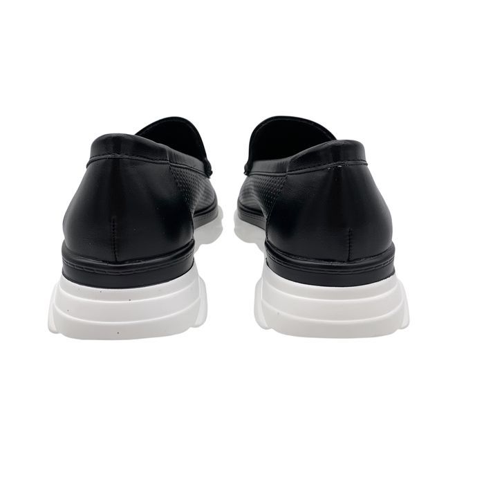 Mokasyny damskie czarne na platformie Fornera 39 skórzana wkładka