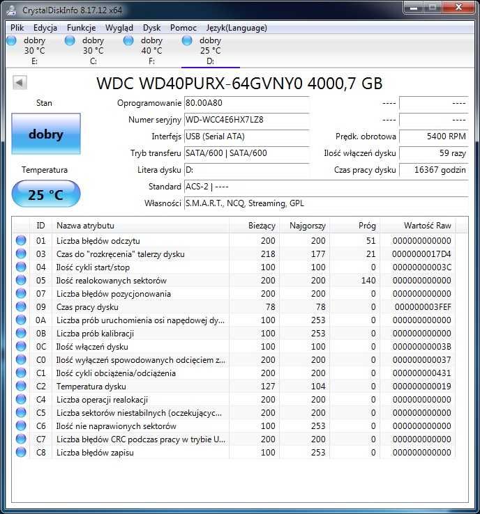 Dysk 4TB WD40PURX SATA WD Purple do monitoringu