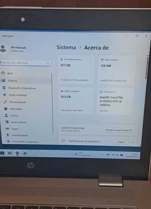 HP 640 G5 Motherboard i5 8365U compatível com W11 a trabalhar bem