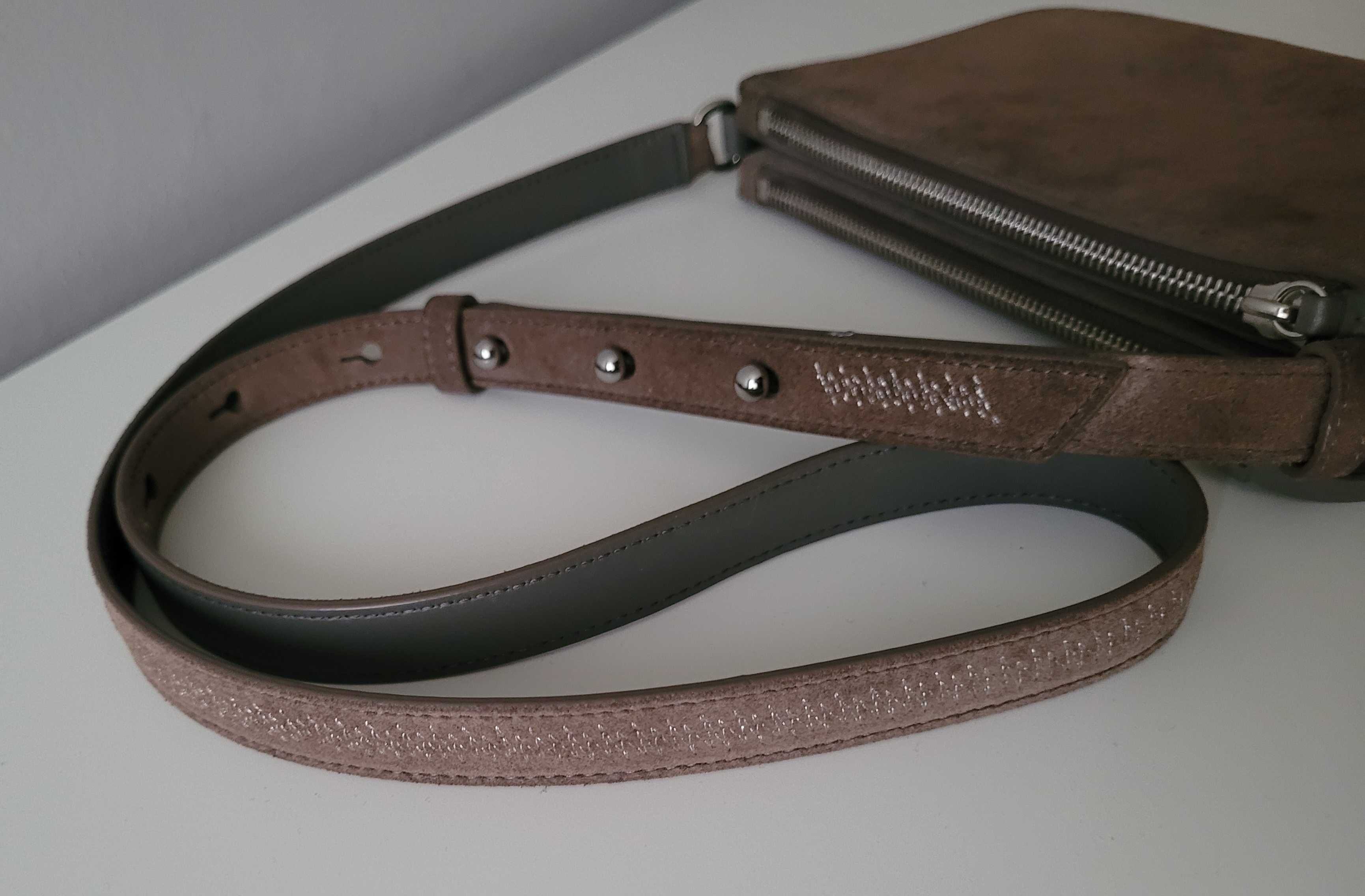 Allsaints torba na ramię Ziggy skóra zamszowa zamsz brązowa boho mała