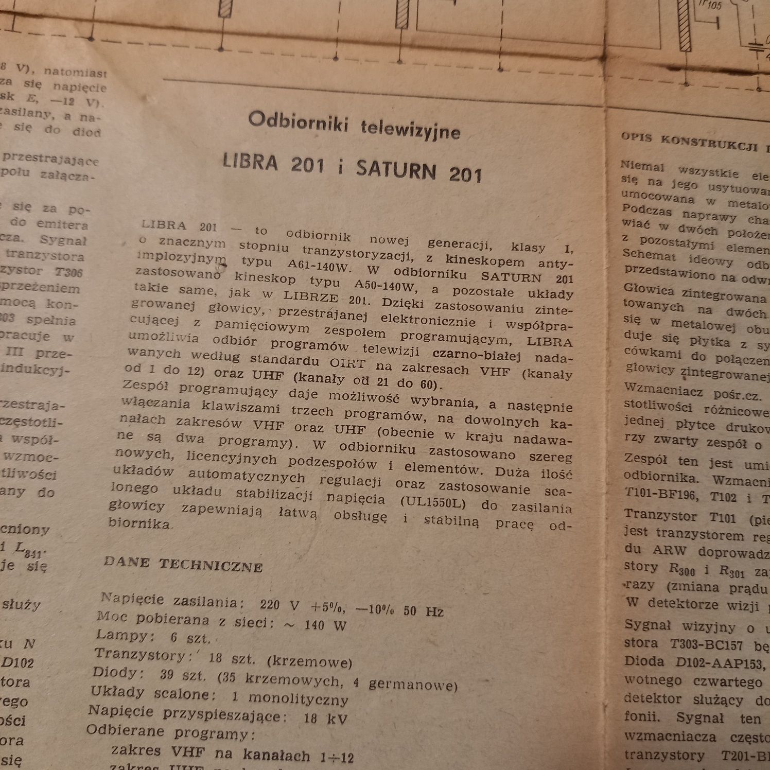 Schemat ideowy odbiornika telewizyjnego LIbra 201 oraz Saturn 201