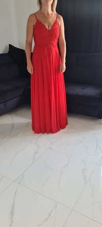 Sukienka maxi piękna czerwona weselna bankietowa wieczorowa elegancka