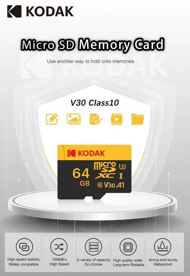 Карта памяти c адаптером micro SDXC KODAK 64GB UHS-I U3 V30 A1