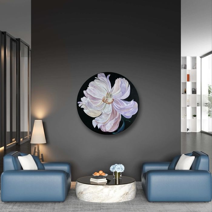 Круглая картина маслом Пион