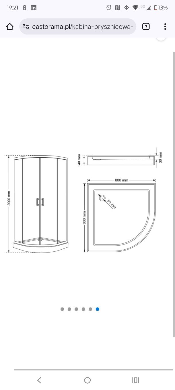 Brodzik półokrągły 80x80 Durasan