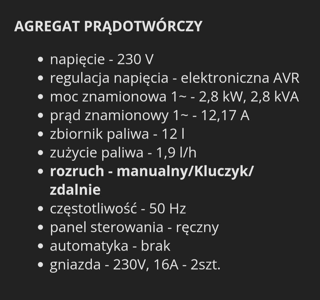 Sprzedam Agregat prądotwórczy stacjonarny jednofazowy Kaltmann 3200 W