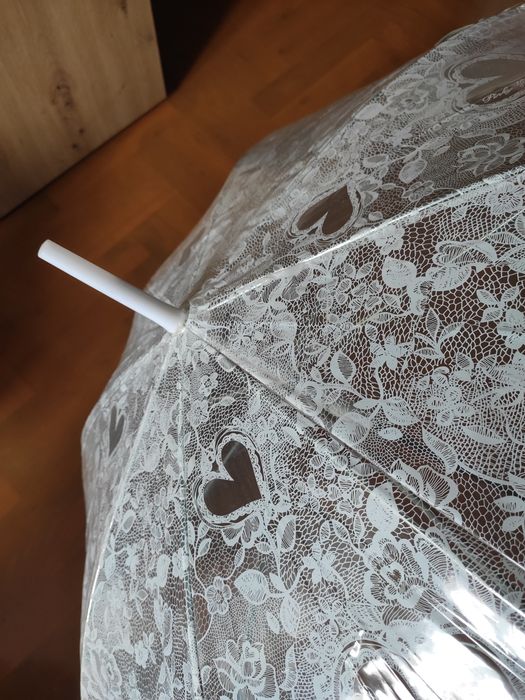 Nowy parasol koronka na ślub duży przezroczysty serca