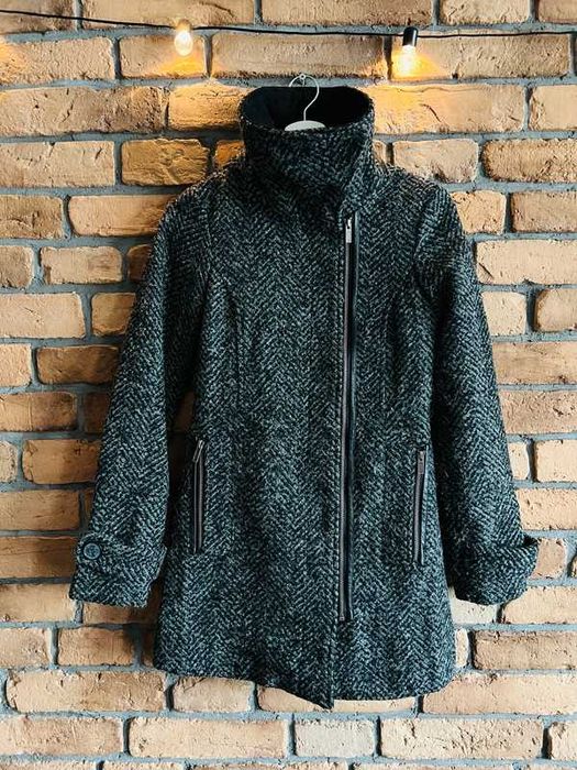 Damski wełniany płaszcz czarny szary S Xs 34 36