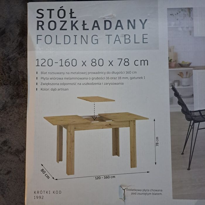 Nowy stół rozkładany 120-160x80x78