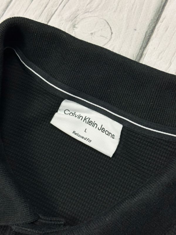 Calvin Klein Koszulka Longsleeve Polo Męska Logowana na Ramieniu r. L