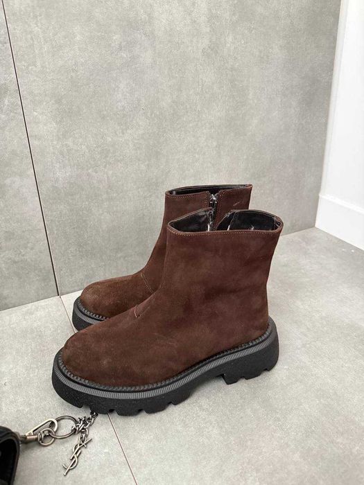 Жіночі зимові черевики на хутрі (36-40) шоколадні замшеві | Взуття