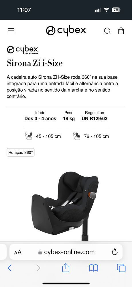 Cadeira auto cybex sirona z i size e base isofix