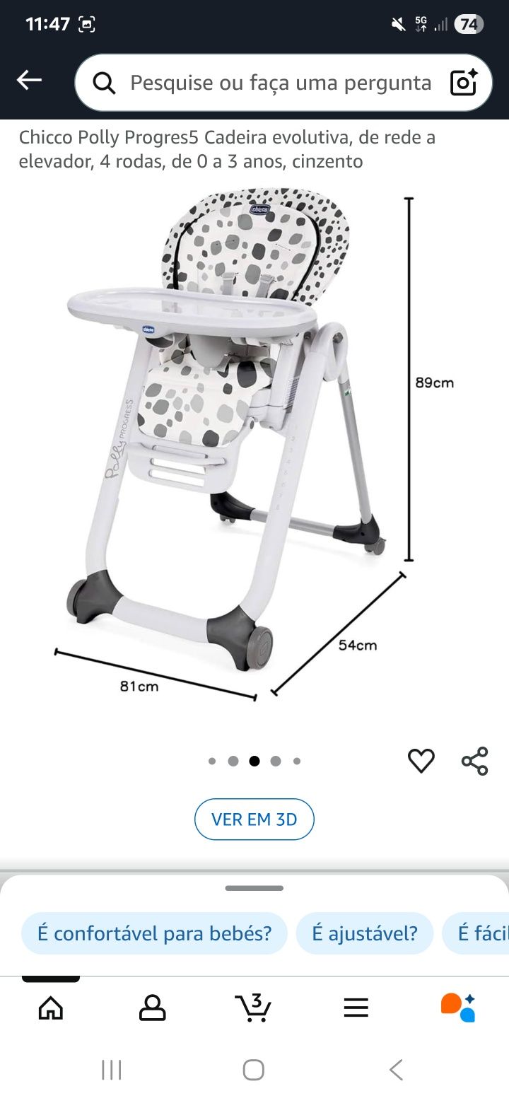 Chicco Polly Progres5 Cadeira evolutiva, de rede a elevador, 4 rodas