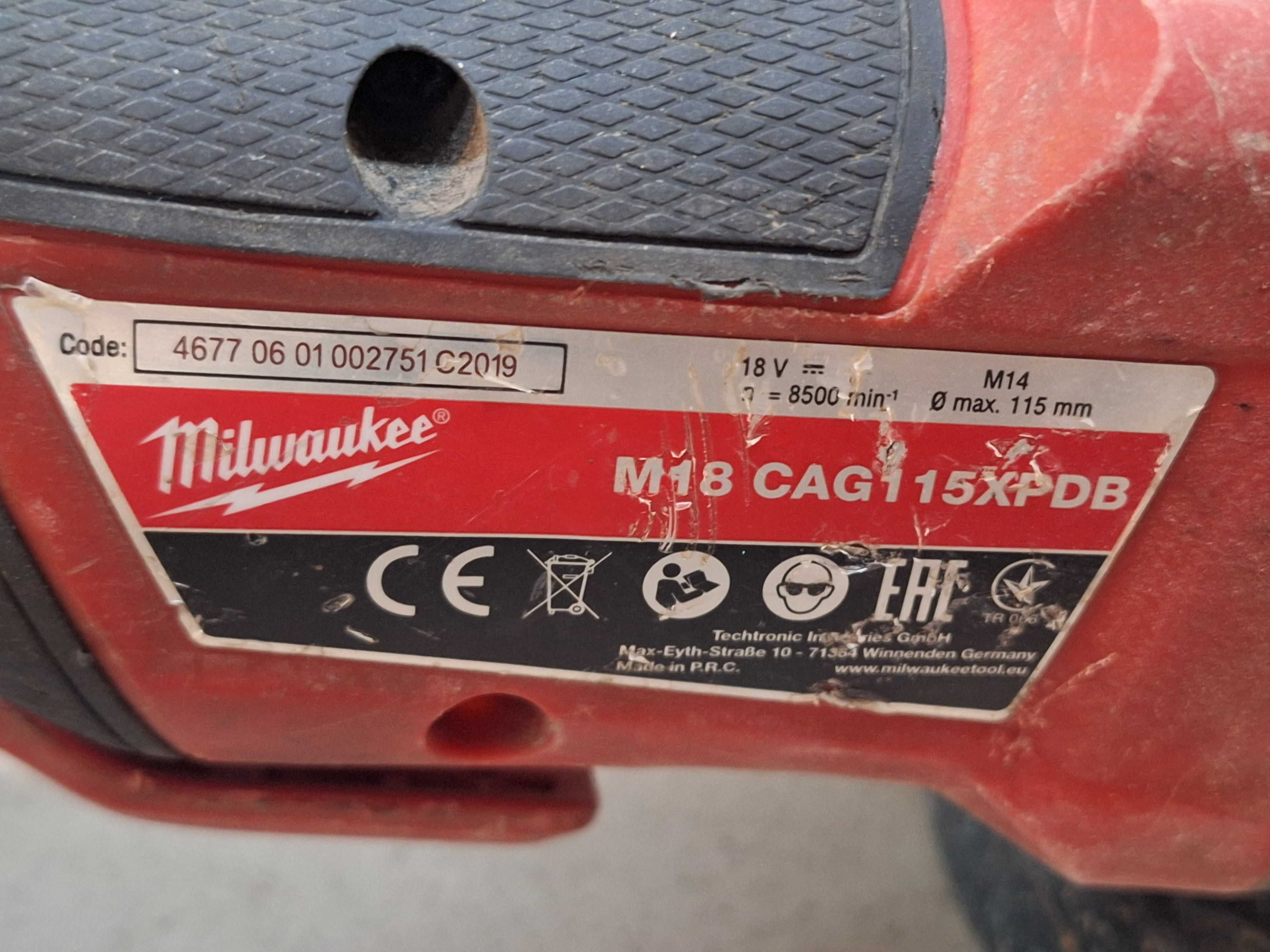 Szlifierka kątowa Milwaukee M18 CAG115XPDB + akumulator 4.0Ah uchwyt
