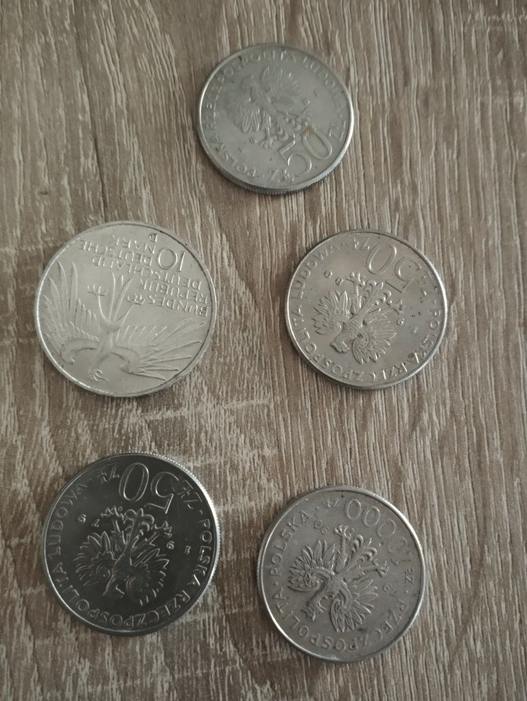 Monety 5 szt jedna srebro