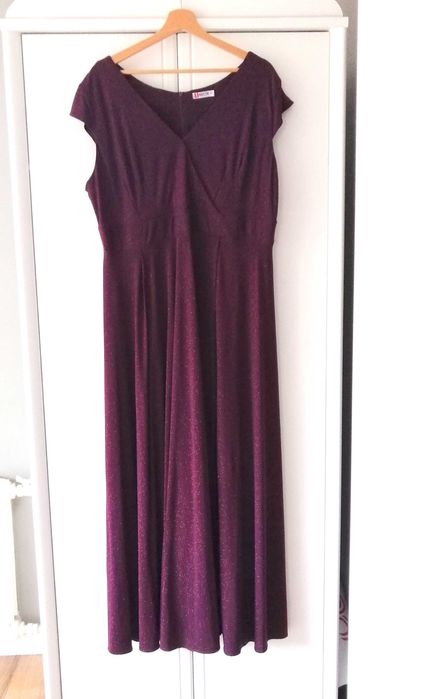 fioletowa śliwkowa brokatowa maksi długa sukienka z brokatem 52 50