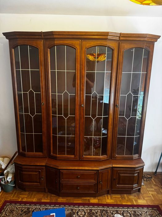 Witryna przeszklona lite drewno ciemna 180x220 Piękna Super Stan