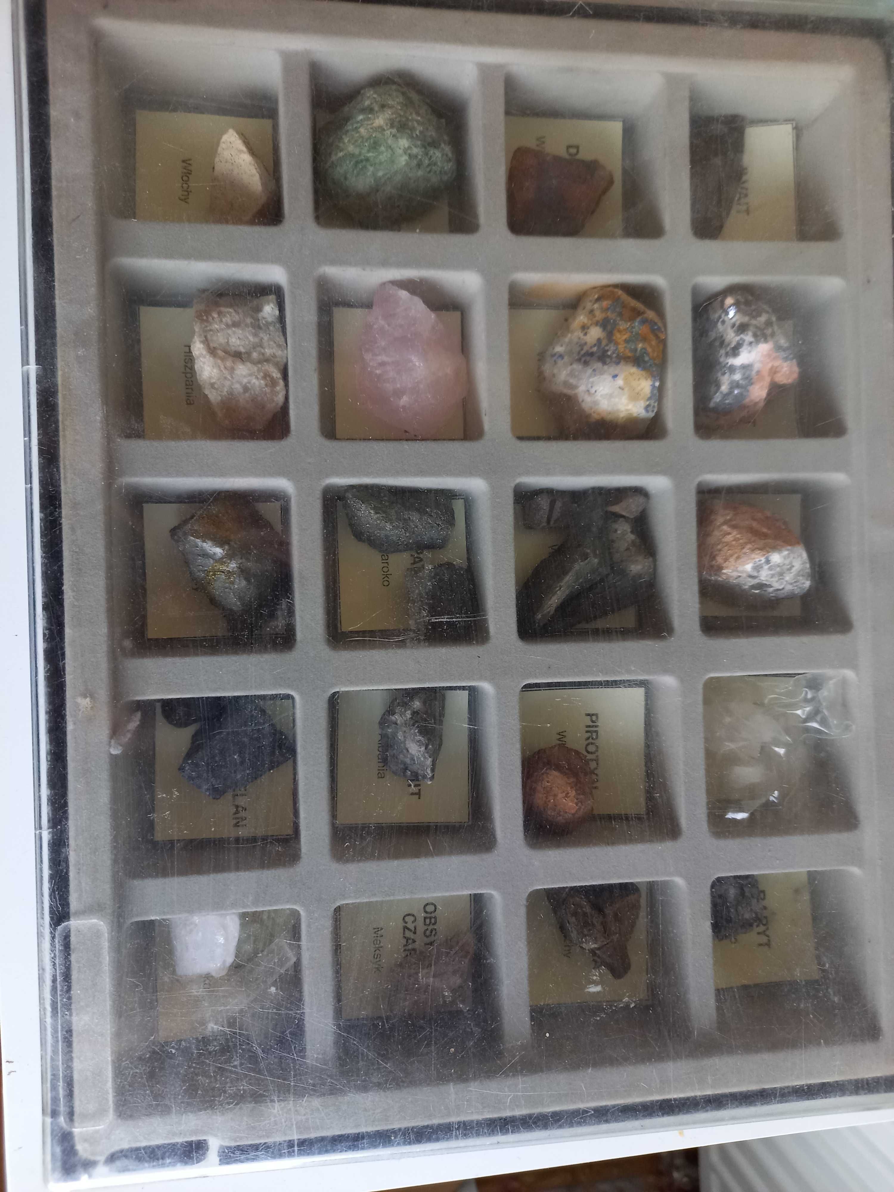 Kolekcja kamieni magnetyt, baryt, chromit, obsydian fluoryt pirotyn