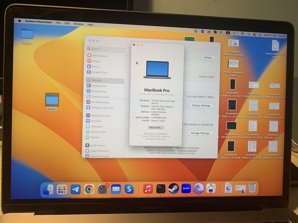 Macbook Pro 13” 2017 8/256