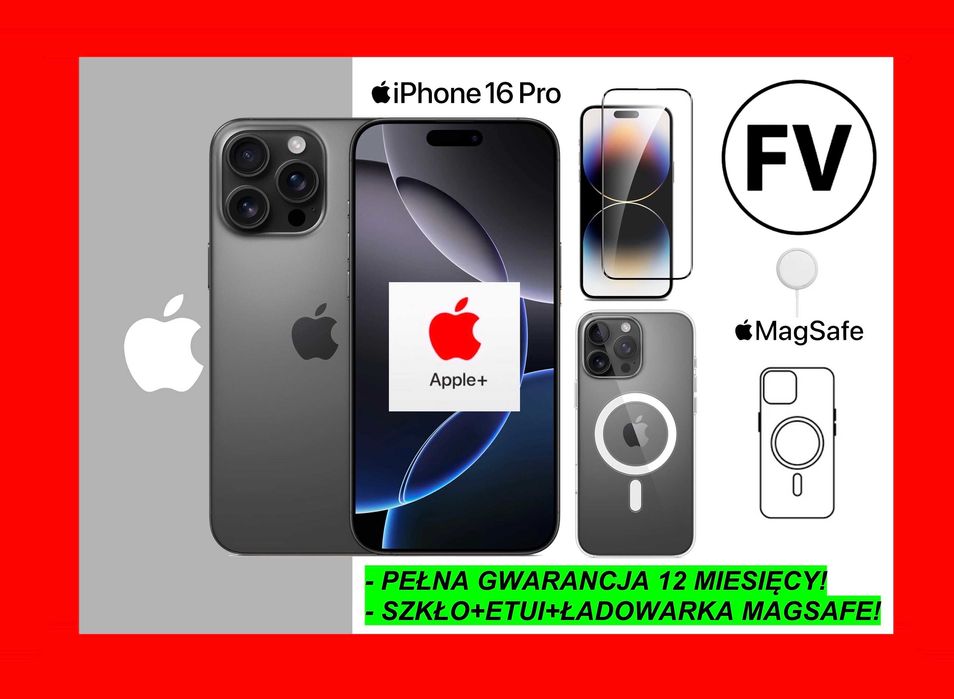 I. NOWY Apple iPhone 16 PRO 256GB Tytan Czarny +DODATKI GW-12msc! FV |