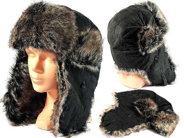 Czapka Uszatka Ciepła Welurowa Czarna