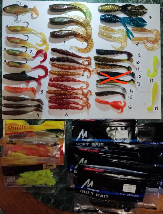 Рыбалка - воблеры,блесны,джиг головки, силиконовые приманки, грузила.