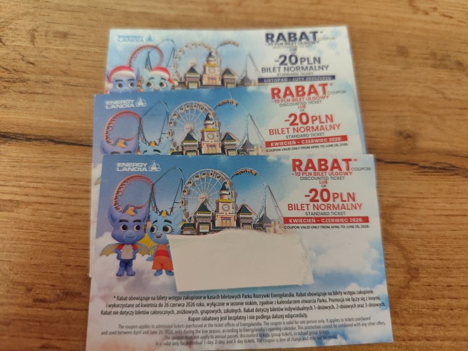 Zniżki do energylandi na 3 bilety łączna kwota zniżki 60 zł