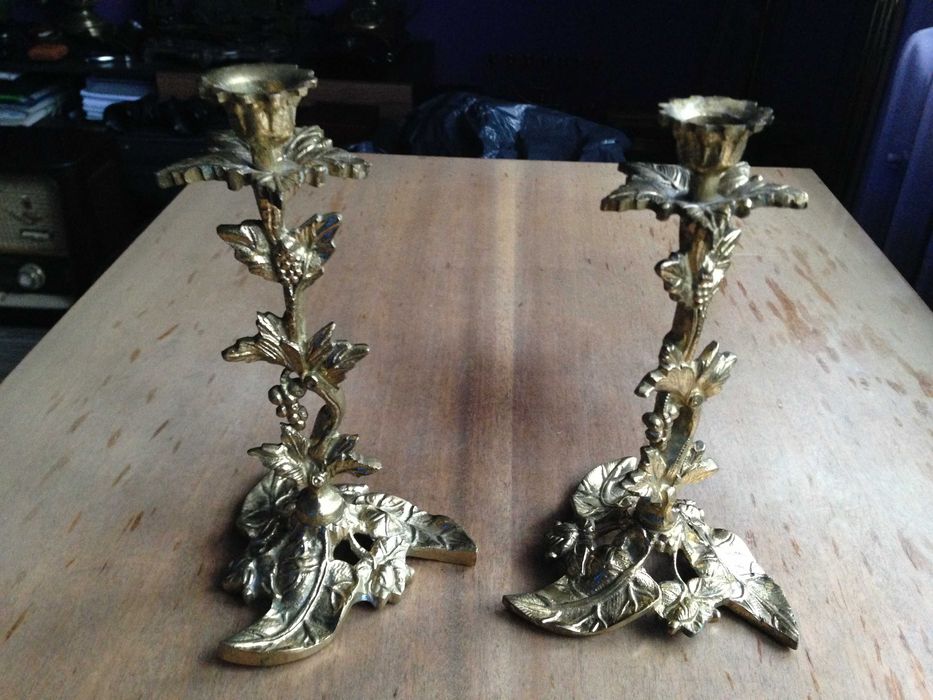 Świeczniki ozdobne z grubego mosiądzu 2 szt. komplet.