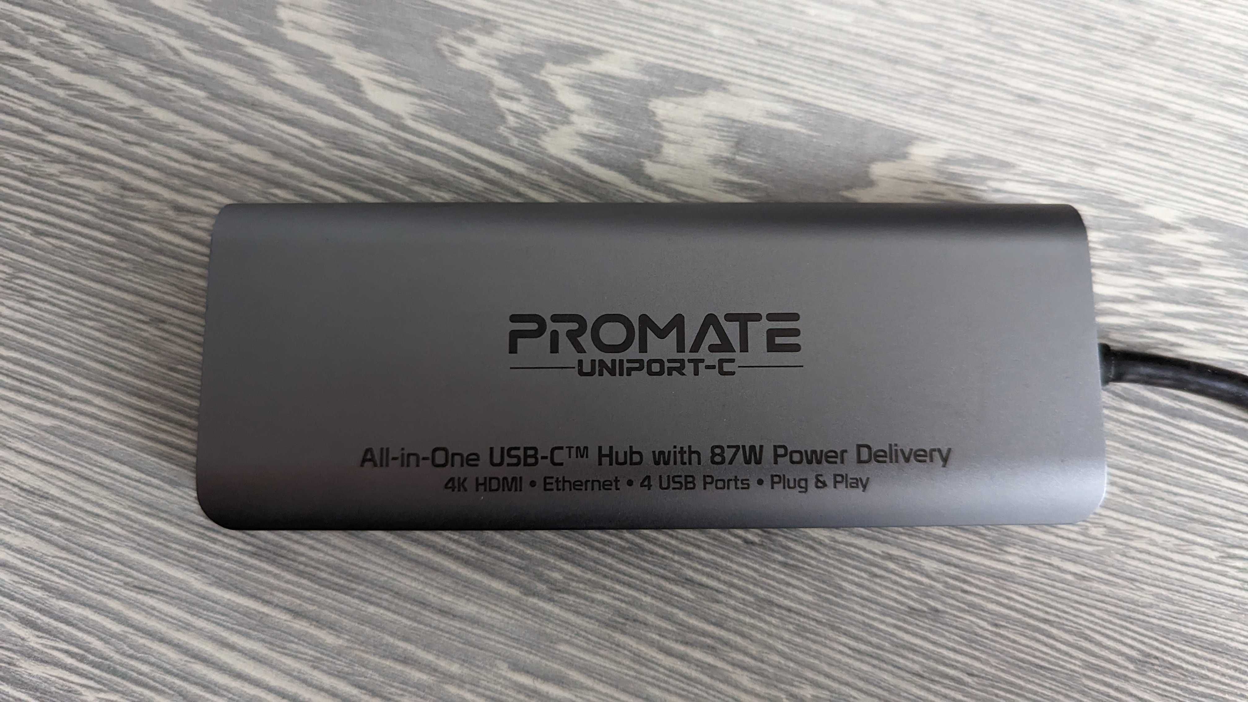 USB-C хаб 7-в-1 Promate UniPort-C USB-C PD/HDMI/4xUSB 3.0/RJ45 Grey