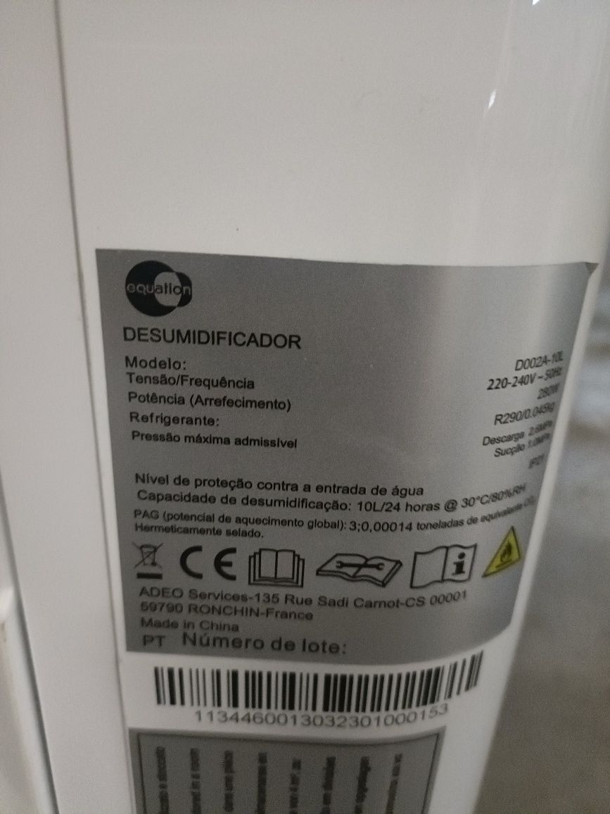 Desumidicador Equation D002A-10L (avariado)