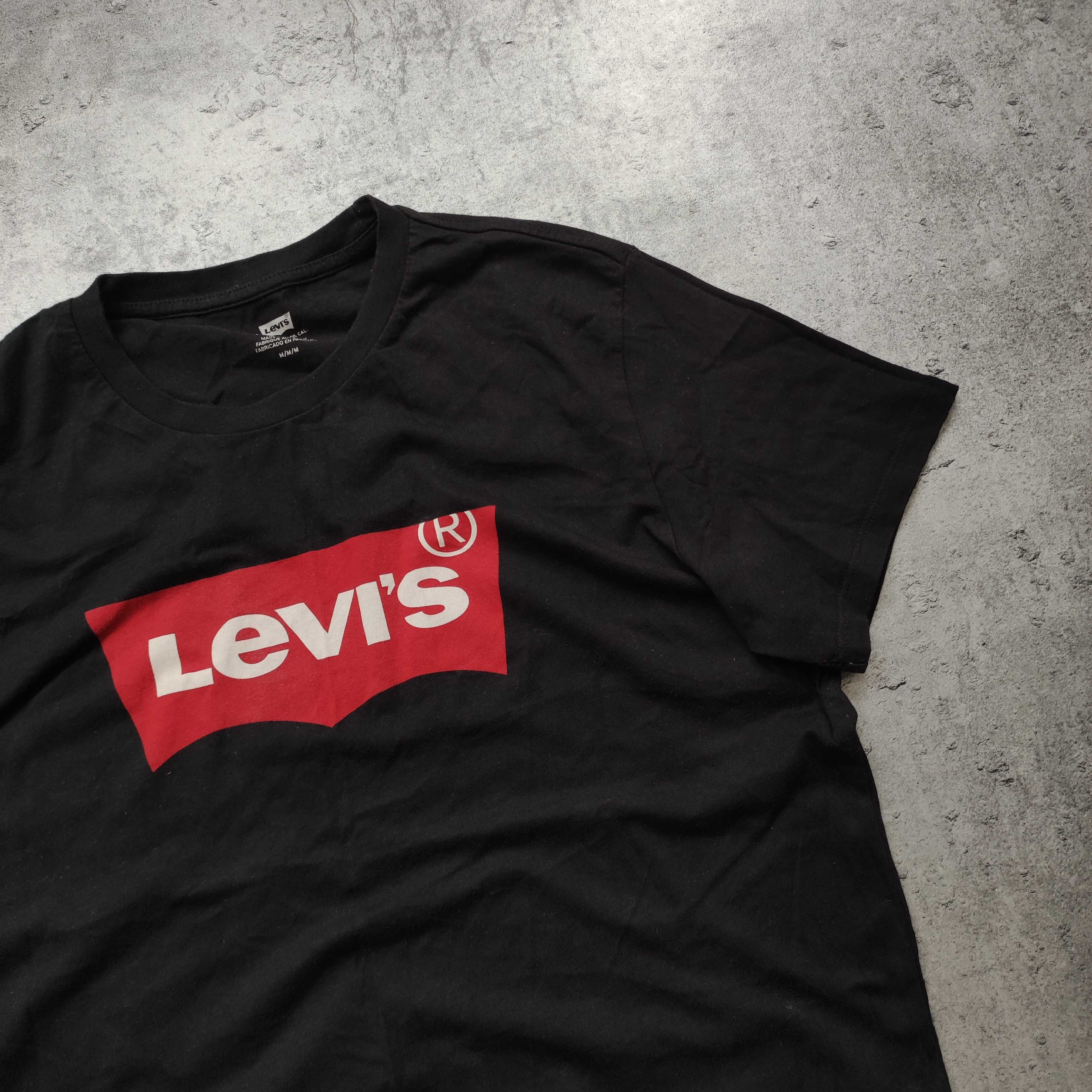 MĘSKA Klasyczna Bawełna Koszulka PREMIUM Nadruk Duże Logo Levis Casual