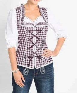 B.P.C damska bluzka w stylu ludowym gorset top w kratę r.44